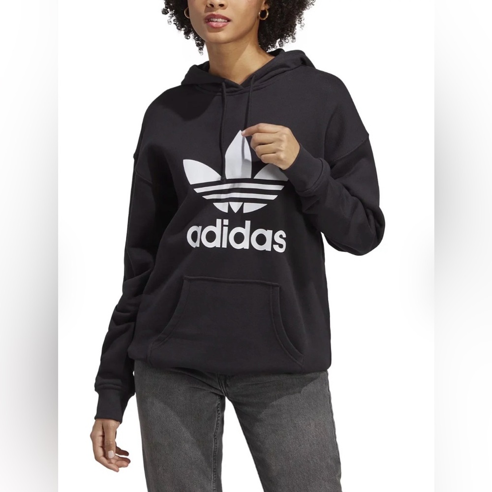 ADIDAS 🖤 Women’s Adicolor Trefoil Hoodie Black White Logo Small EUC